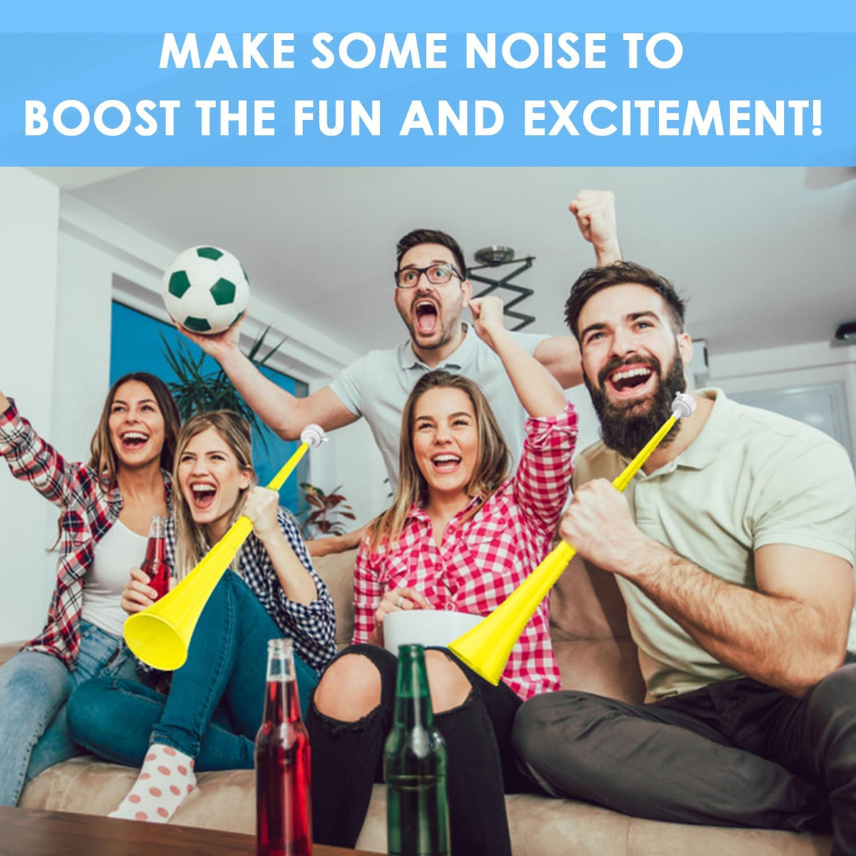 Stadium Horn Vuvuzelas Soccer Noisemakers Collapsible Blow Trumpet - Yellow - image 4