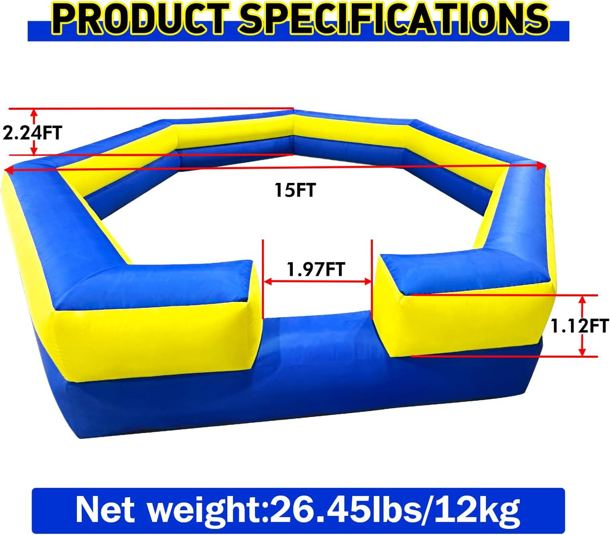WARSUN 15 ft inflatable gaga ball pit with notched entry and built-in blower - view 28