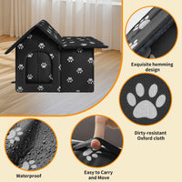 Outdoor Cat House Weatherproof, Large Feral Cat House for Winter - Black with White Cat Paw Prints / 17" x 13" x 15" - image 2