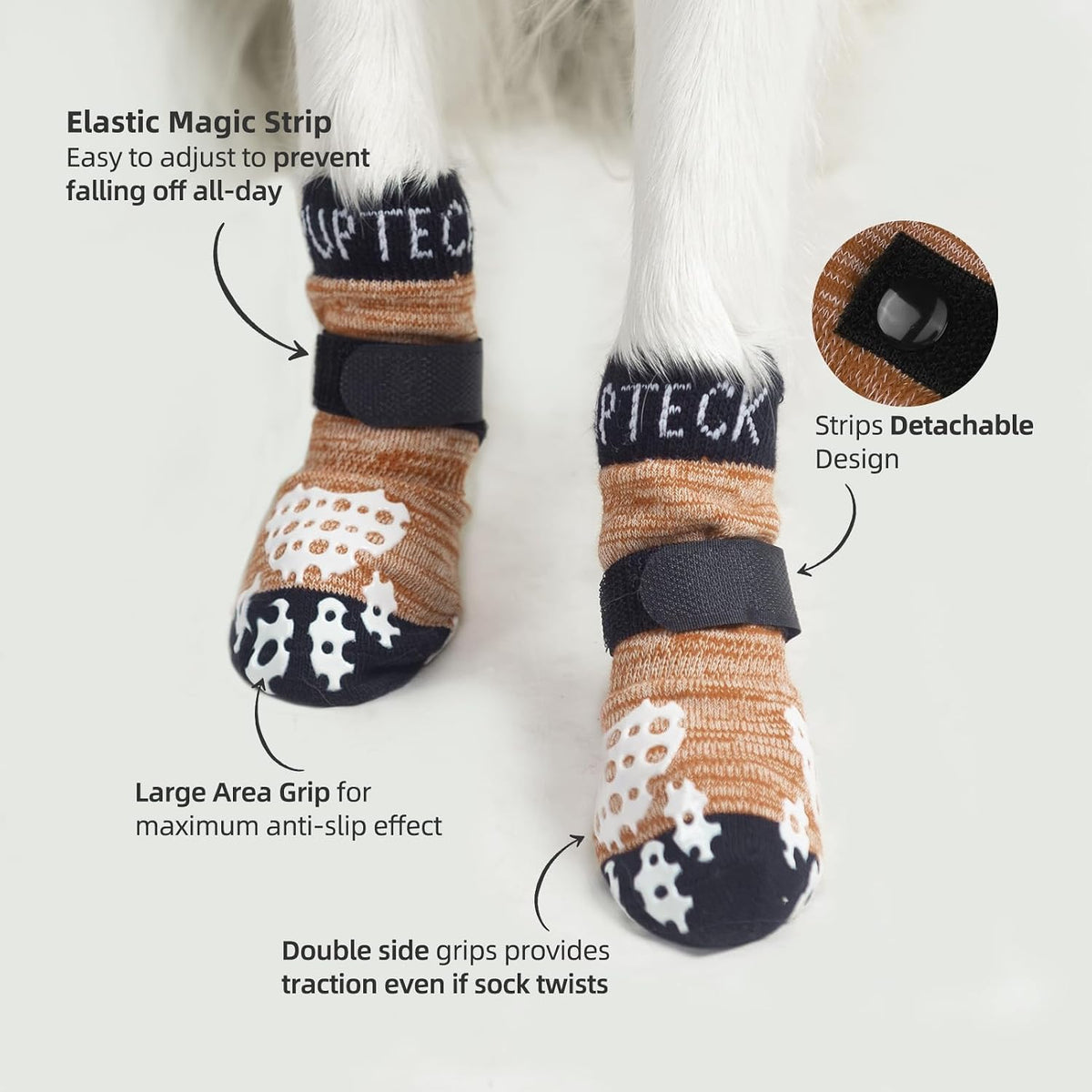 PUPTECK Anti-Slip Dog Socks with Double Sides Grips for Small Medium - Brown / X-Large (4 Count) - image 2