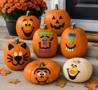 Fun Express 12 piece foam pumpkin decorating craft kit with self-adhesive character face pieces - view 4