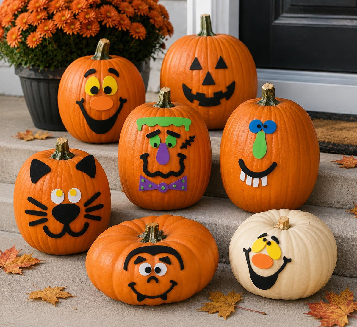 Fun Express 12 piece foam pumpkin decorating craft kit with self-adhesive character face pieces - view 4