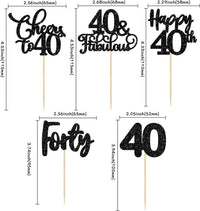 30 Pack Happy 80th Birthday Cupcake Toppers Gold Glitter Eighty - 40th / Black - image 2