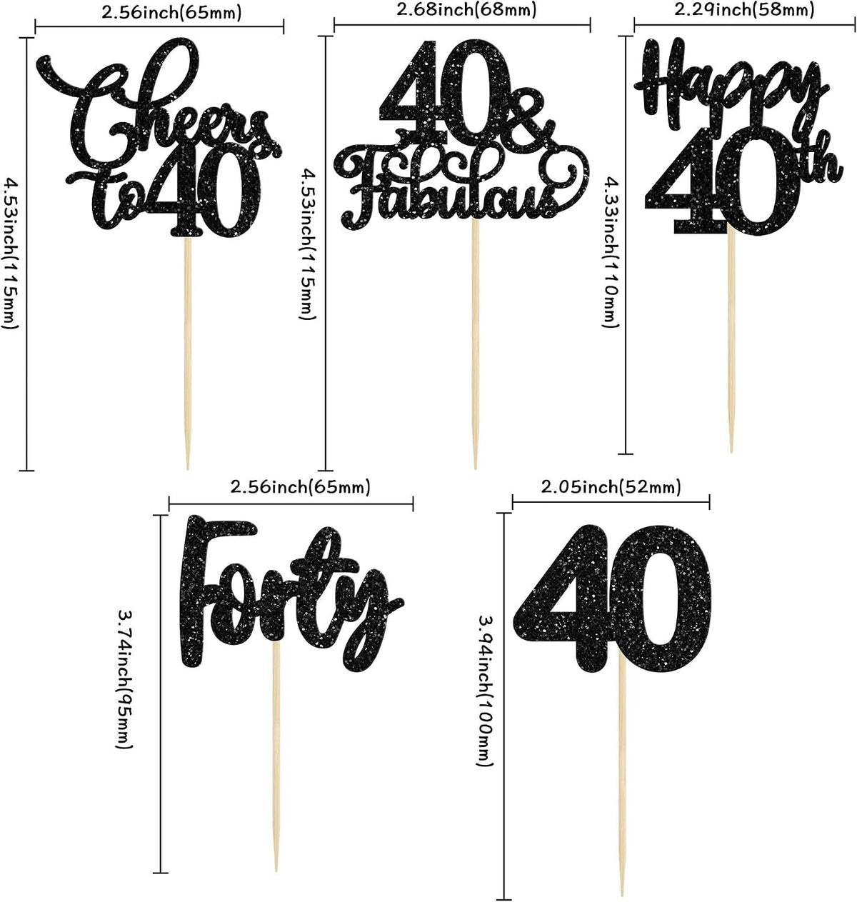30 Pack Happy 80th Birthday Cupcake Toppers Gold Glitter Eighty - 40th / Black - image 2