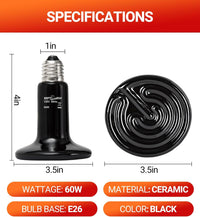 REPTI ZOO 100W Reptile Heat Lamp 2Pack Ceramic Heat Emitter Night - 60W/2PCS - image 4
