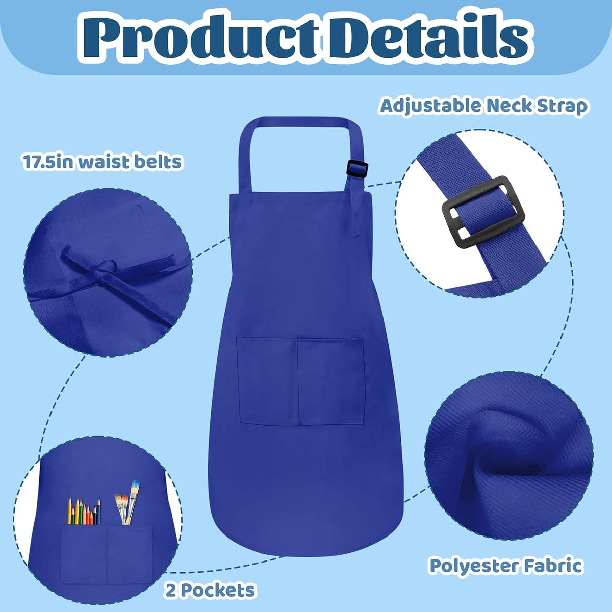 ZLEVEAYN 30 pack of black kids painting aprons with two front pockets - view 10