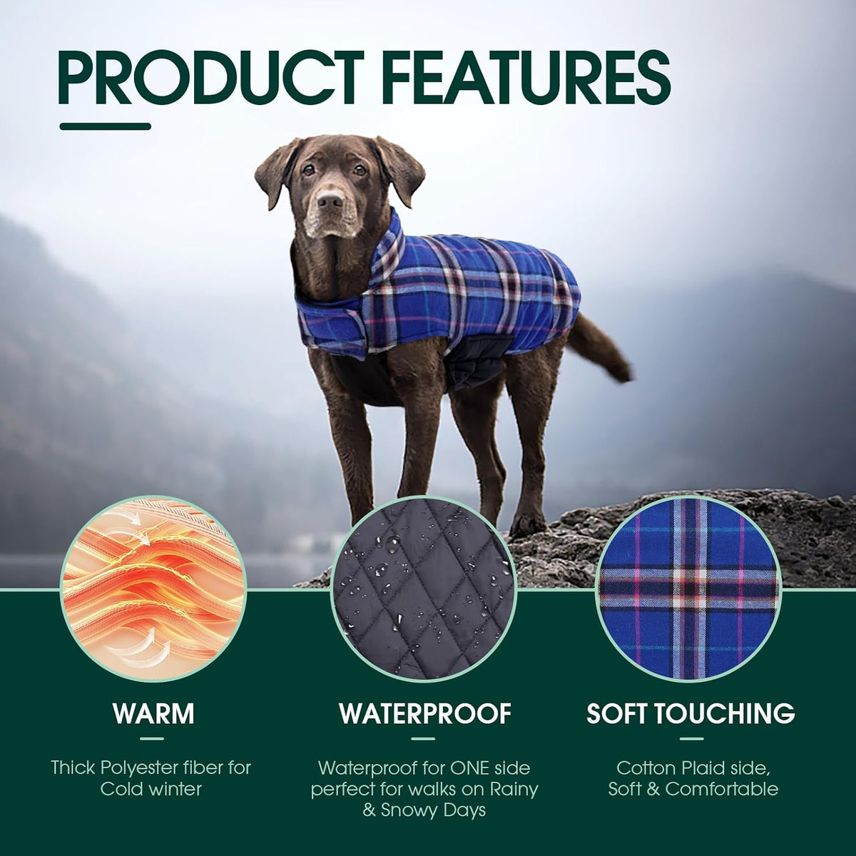 Kuoser Waterproof Dog Coat - Navy / Medium (Pack of 1) - image 2