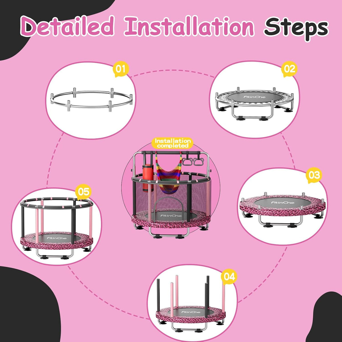 55" Toddler Mini Trampoline for Kids - Leopard - image 3