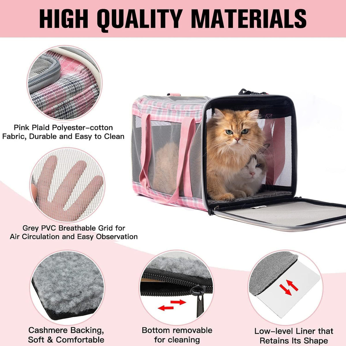 Large Cat Carrier Dog Carriers Soft for Small Medium Cats Puppies Up - Pink - image 2