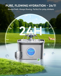 Stainless steel cat water fountain, 99 oz (2.8L), with flower stream and viewing window - view 2