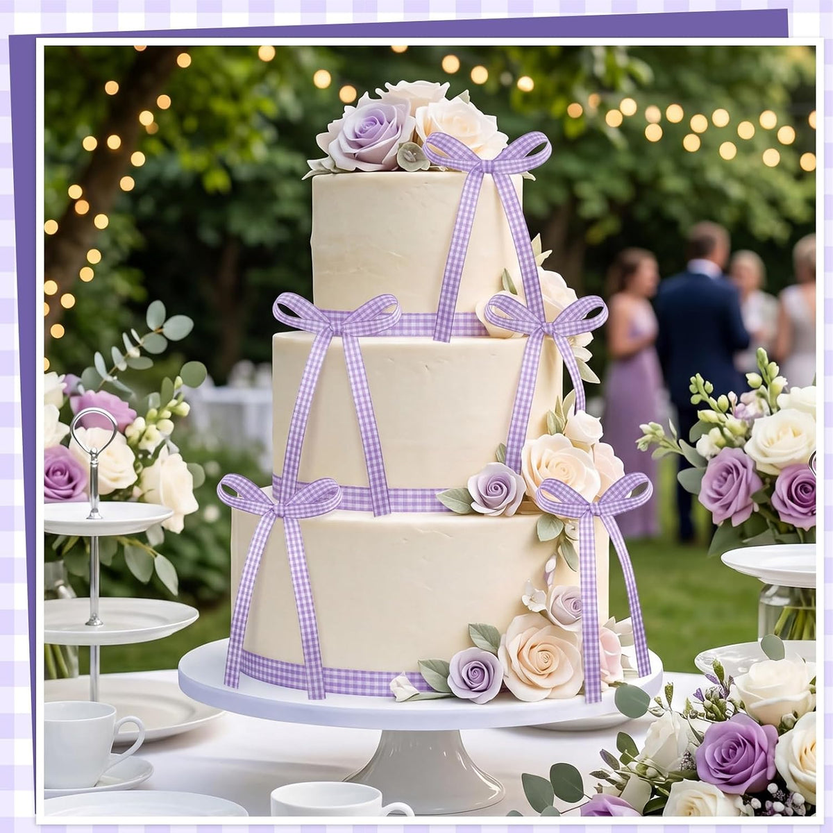 30 Pack Bow Cake Toppers Black Ribbon Bows for Cake Halloween Party - Purple Gingham - image 3