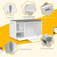 Tangkula Cat Litter Box Enclosure, Hidden Litter Box with Removable Cushion & Flip-Down Opening, Multifunctional Storage Cabinet Bench, Modern Litter Box Furniture Fits Most Litter Box (White)