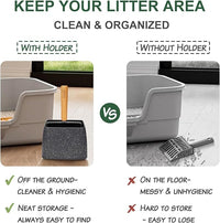 XBX Cat Litter Scoop with Holder, Heavy Duty Litter Sifter, Stainless Steel Litter Shovel, Litter Scooper with Beech Wood Grip and Washable Stand, Perfect for Cat Litter Box Cleaning