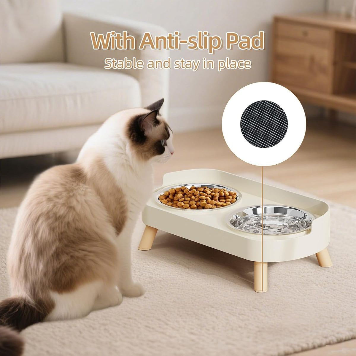 Elevated Cat Bowl, Raised Cat Food and Water Bowl Set for Indoor Cats, Splash Proof with 2 - Cat Bowls-White - image 4