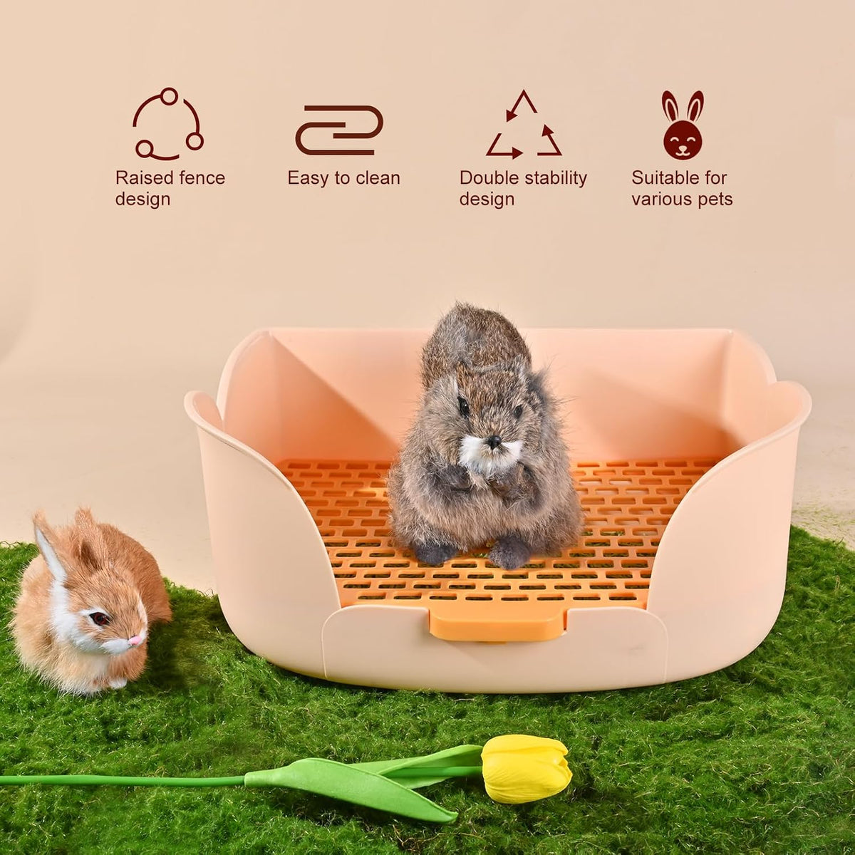 RUBYHOME Large Bunny Litter Box Small Animal Litter Pet Toilet Potty - Orange - image 3
