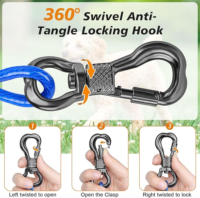 Tresbro 10 FT Dog Tie Out Cable with Spring, Shock Absorbing Tether Chains for Outside Aavilable in 10/15/20/25/30/40/50/70/100/120 FT, Heavy Duty Leads for Yard for Medium & Large Dogs Up to 500 LBS