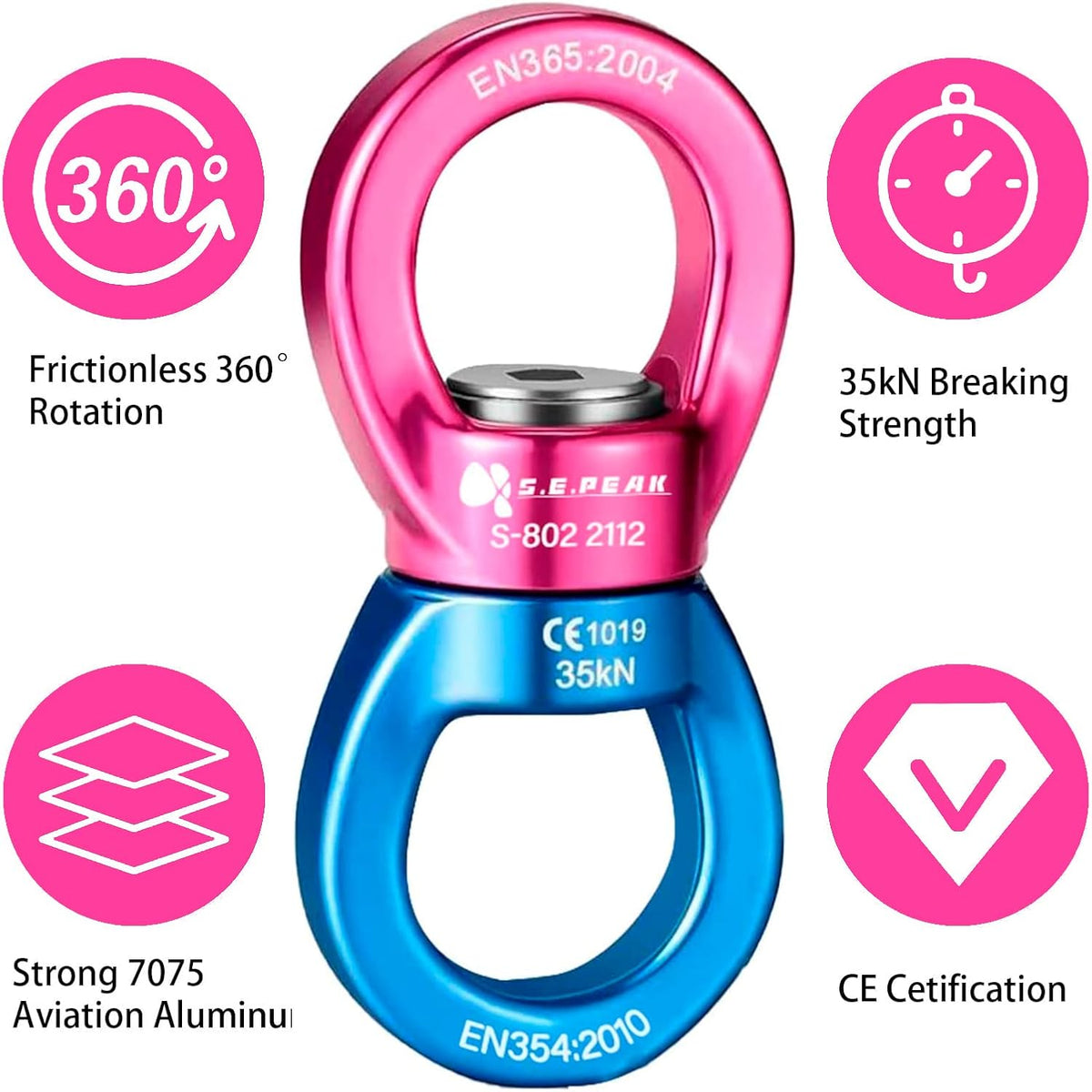 S.E.PEAK black anodized aluminum 35kN swing swivel with 360 degree rotation - view 26