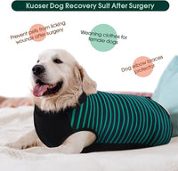 Kuoser Dog Recovery Suit, Anti Licking Dogs Rear Leg Sleeve, Abdominal Dog Surgical Suit with Pants Cover Protect Wounds, Dogs Elbow Protector Soft Pet Surgery Onesie Cone Alternative, Green 4XL