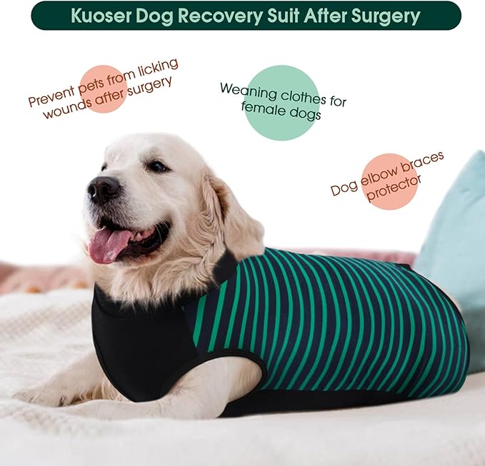 Kuoser Dog Recovery Suit, Anti Licking Dogs Rear Leg Sleeve, Abdominal Dog Surgical Suit with Pants Cover Protect Wounds, Dogs Elbow Protector Soft Pet Surgery Onesie Cone Alternative, Green 4XL