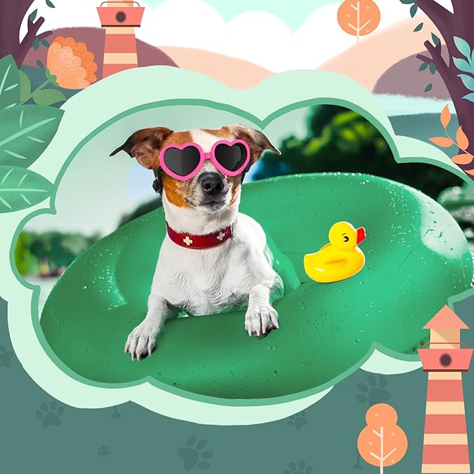 2 Pack Small Dog Sunglasses UV Protection Goggles Eye Wear Protection with Adjustable Strap Doggy Heart Shape Anti-Fog Sunglasses for Pet Dogs Sun Glasses Doggie Windproof Glasses, Pink