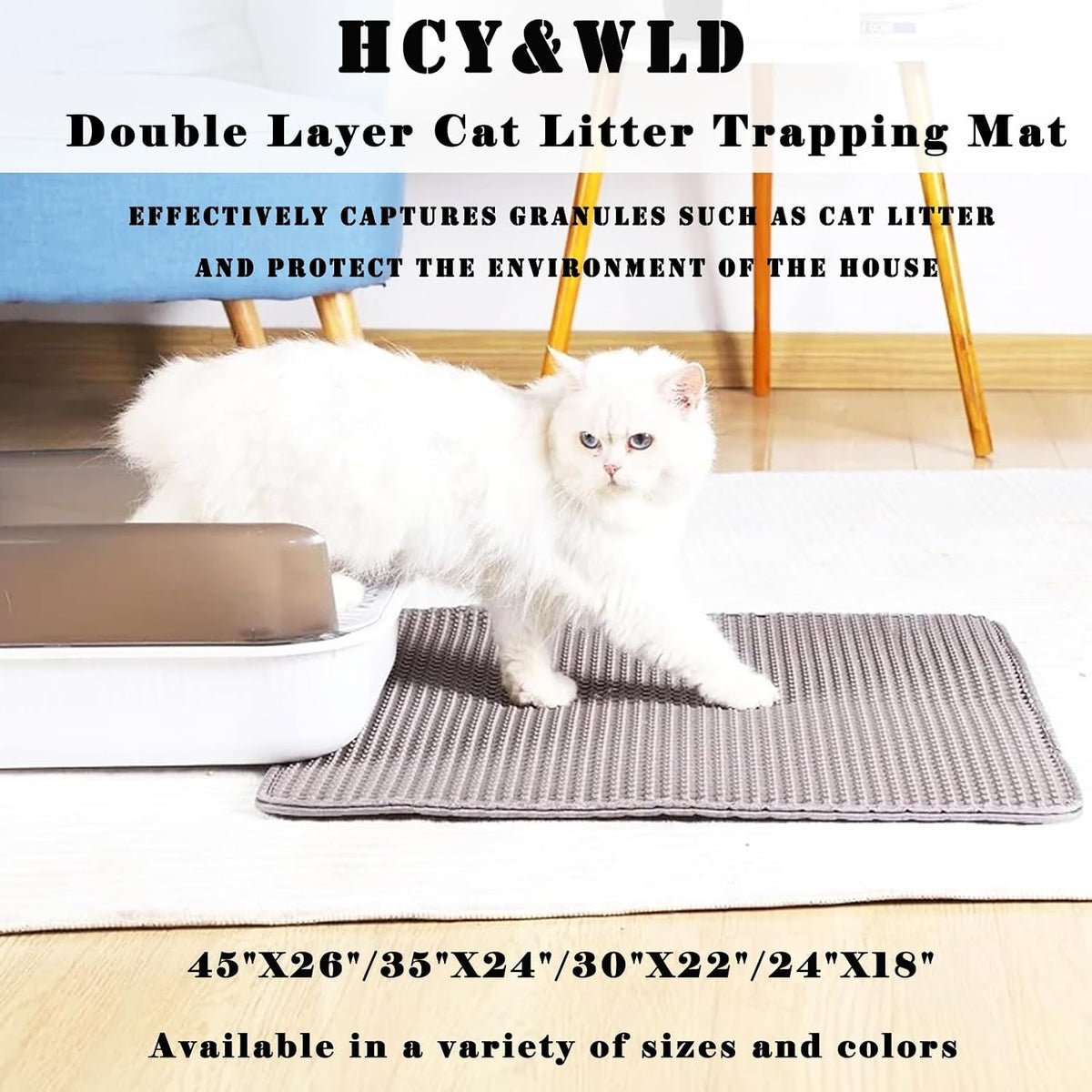 Cat Litter Mat, Honeycomb Double Layer Litter Trapping Mat – Daily Care for Cats - Light Gray / 45x26 Inches - image 2