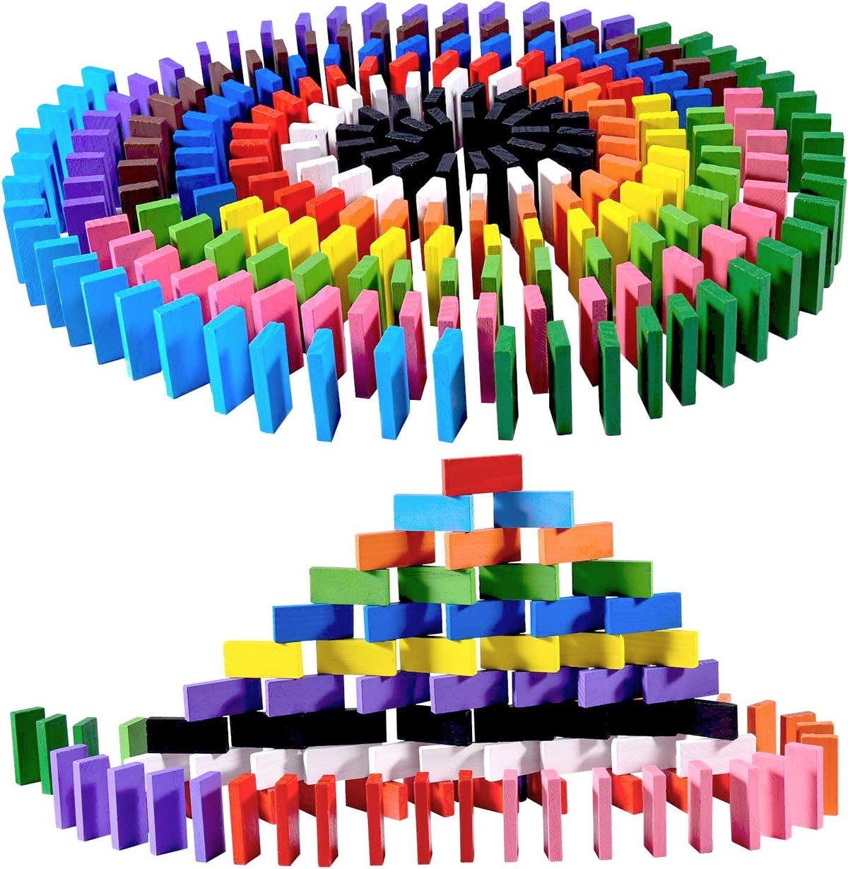 OBTANIM 600 colorful wooden domino blocks for stacking and racing games