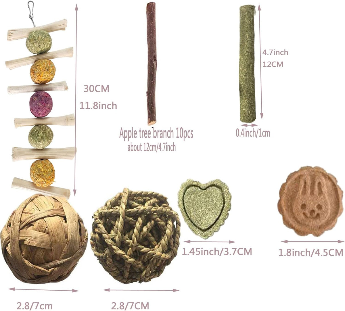 ANDES Rabbit Chew Toys, Pet Bunny Tooth Chew Toys Organic Natural Apple Wood Grass Cake Ideal - 28PCS - image 2