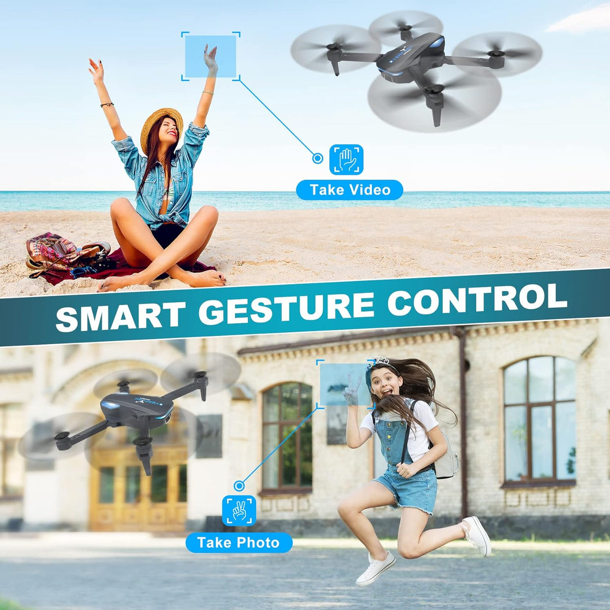 Drone with 1080P Camera for Beginners and Adults - Blue - image 2