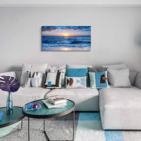 canvas wall art for living room Blue Ocean Sea sun landscape painting bathroom Wall Decor Ready to Hang for Home Decorations office family bedroom kitchen Works canvas Prints pictures 24" x 48"inch