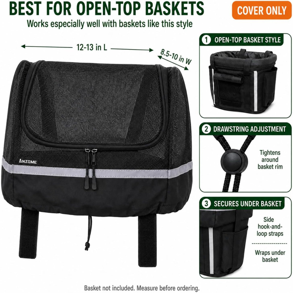 Dog Bike Basket Cover, Drawstring Mesh Pet Safety Cover - 13.0"L x 11.0"W x 10.2"H - image 2