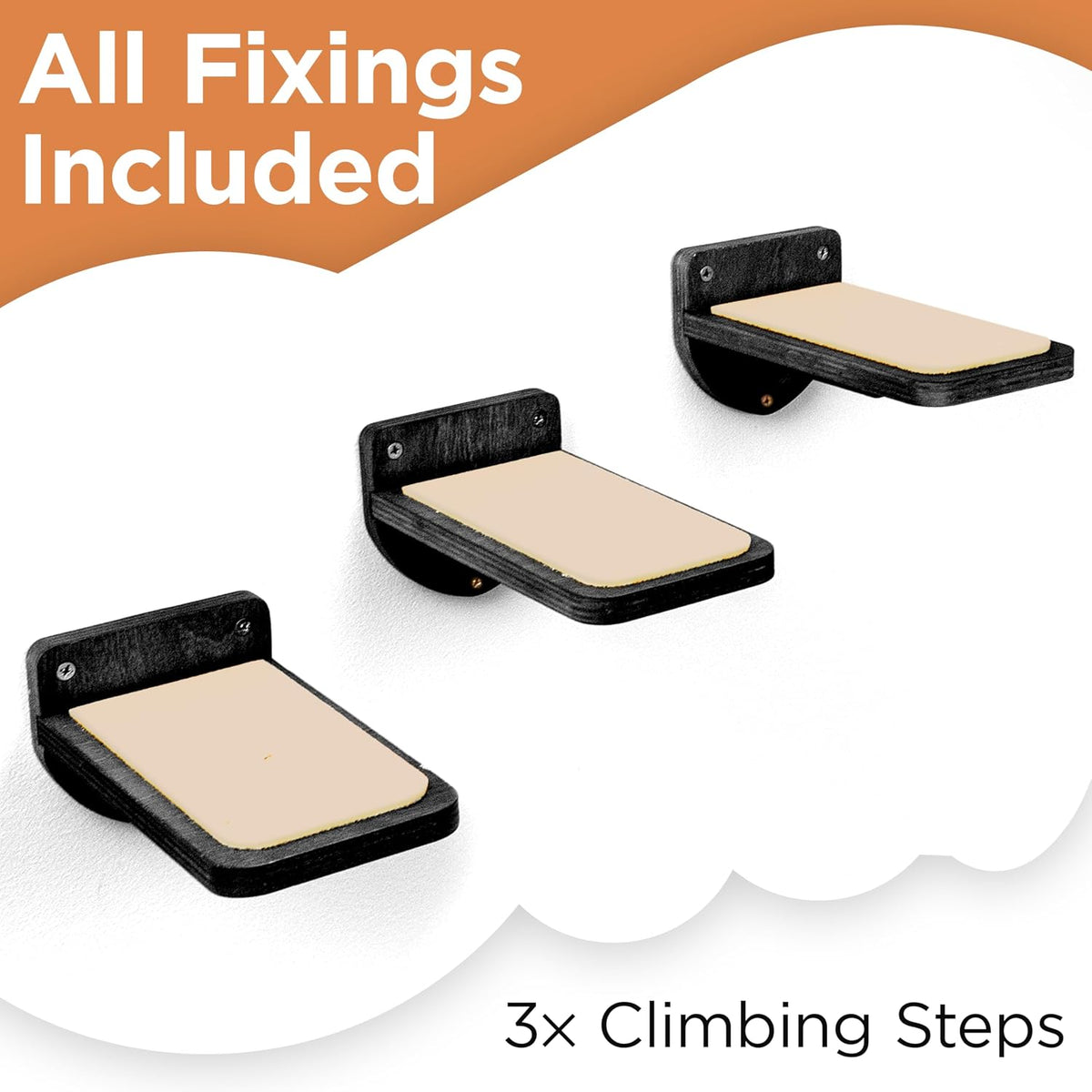 INICIO Cat Wall Steps, Natural Wood - Black - image 3