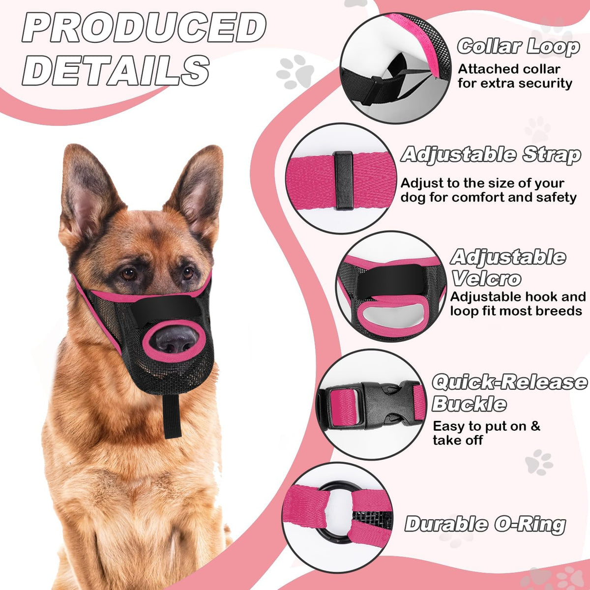 Dog Muzzle, Soft Air Mesh Muzzles for Medium Sized Dogs - Pink / XL - image 2