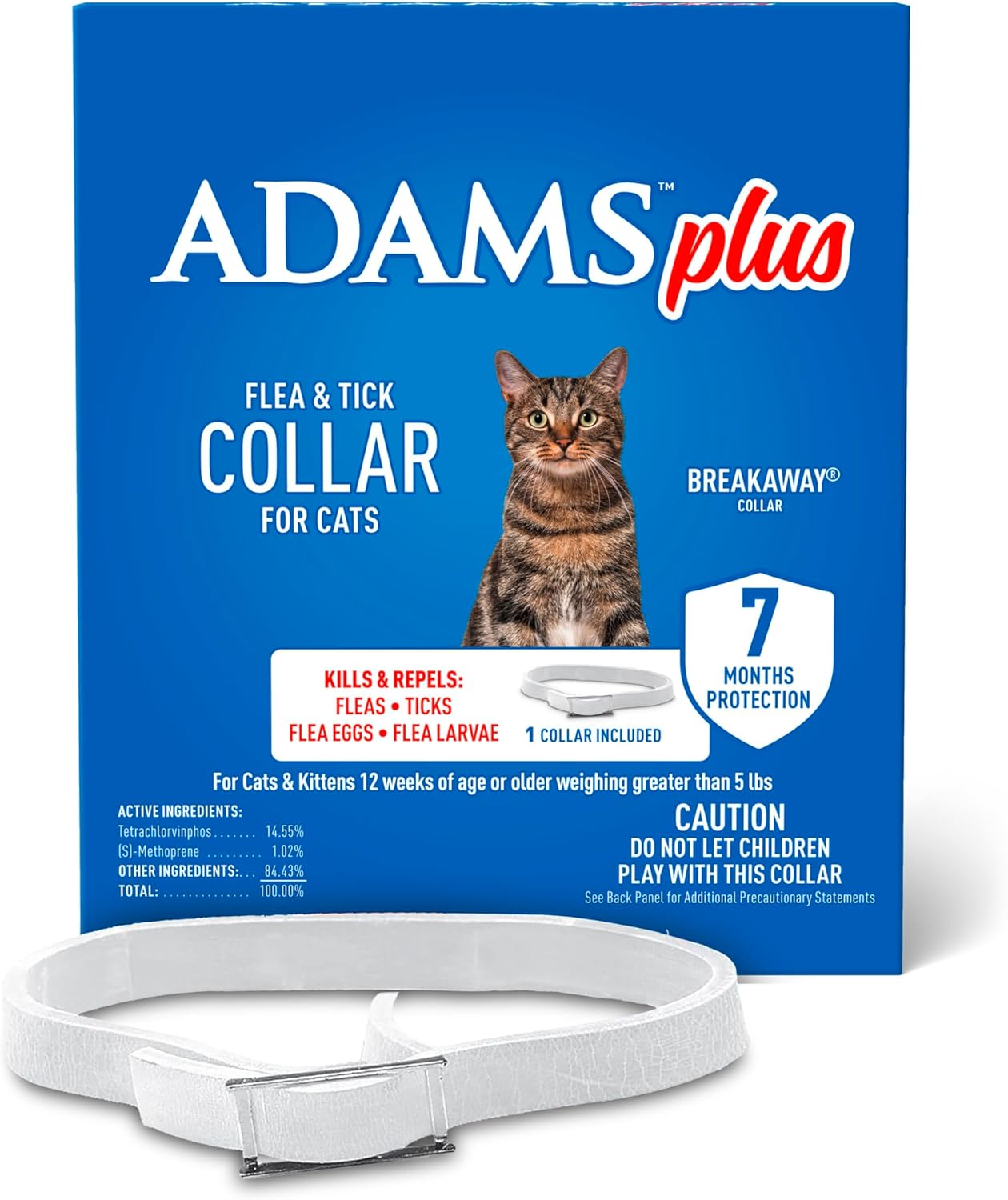 Adams Plus Flea & Tick Collar for Cats Water-Resistant Up to 7 Months Protection