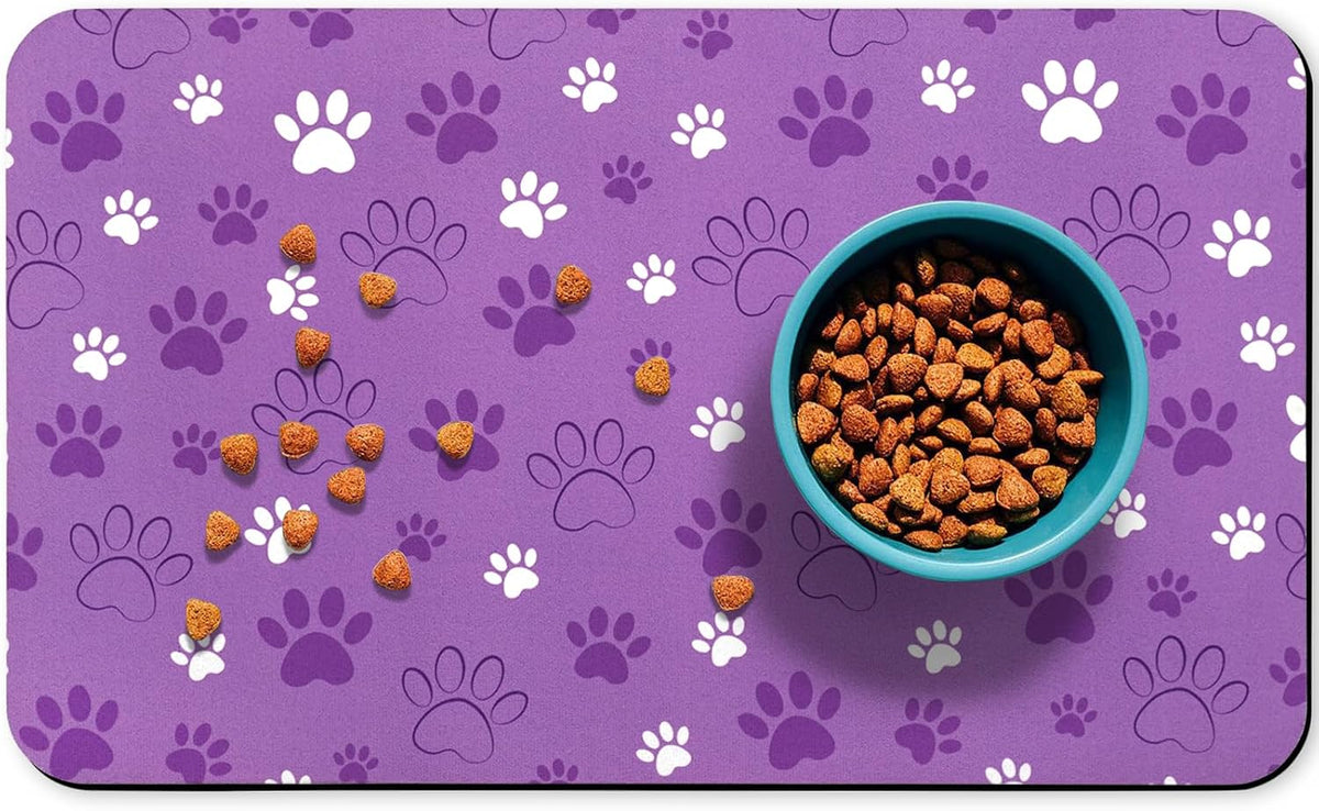 Dog Food Mat, Absorbent Water Bowl Mats Cat Pet Feeding Placemats Pink 20 * 12 inch – Essentials for Dogs - LightPurple / 30"L x 17"W