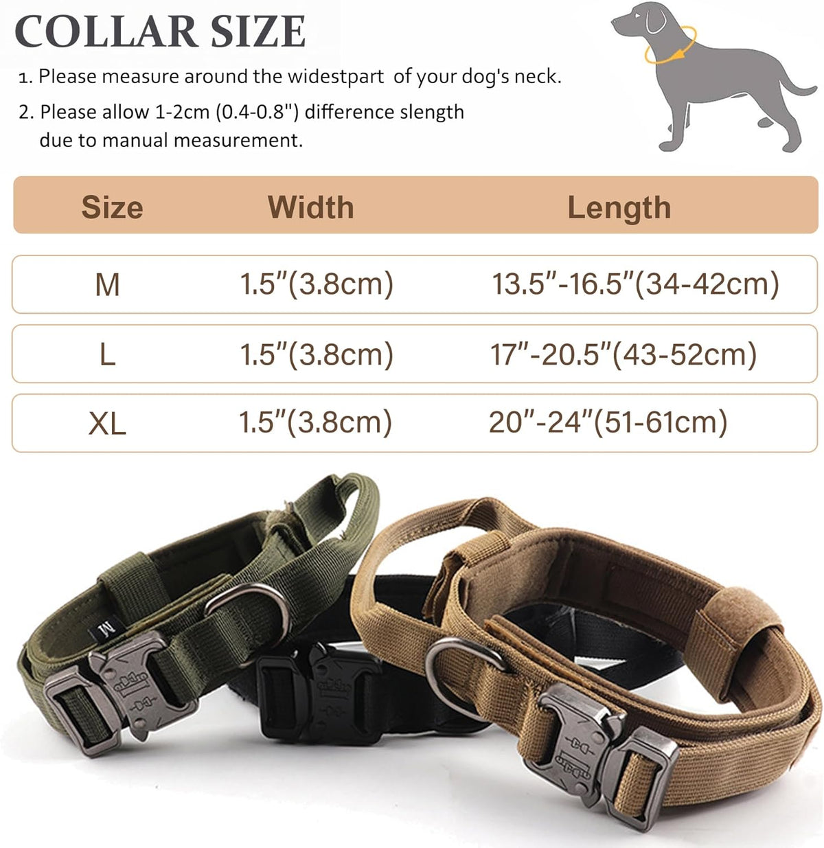 Tactical Dog Collar, Adjustable Military Training Nylon Pet Collar, Black L – Essentials for Dogs - Black / Large :Width 1.5",Neck 17-20.5" - image 4