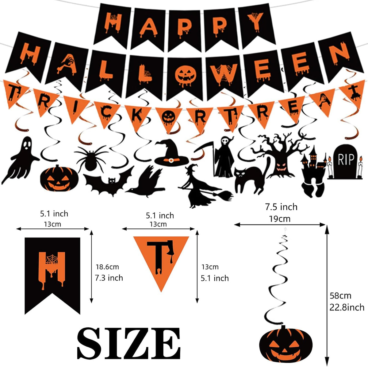 Gusgrop Halloween decorations set with Happy Halloween and Trick or Treat banners and bat garlands - view 8