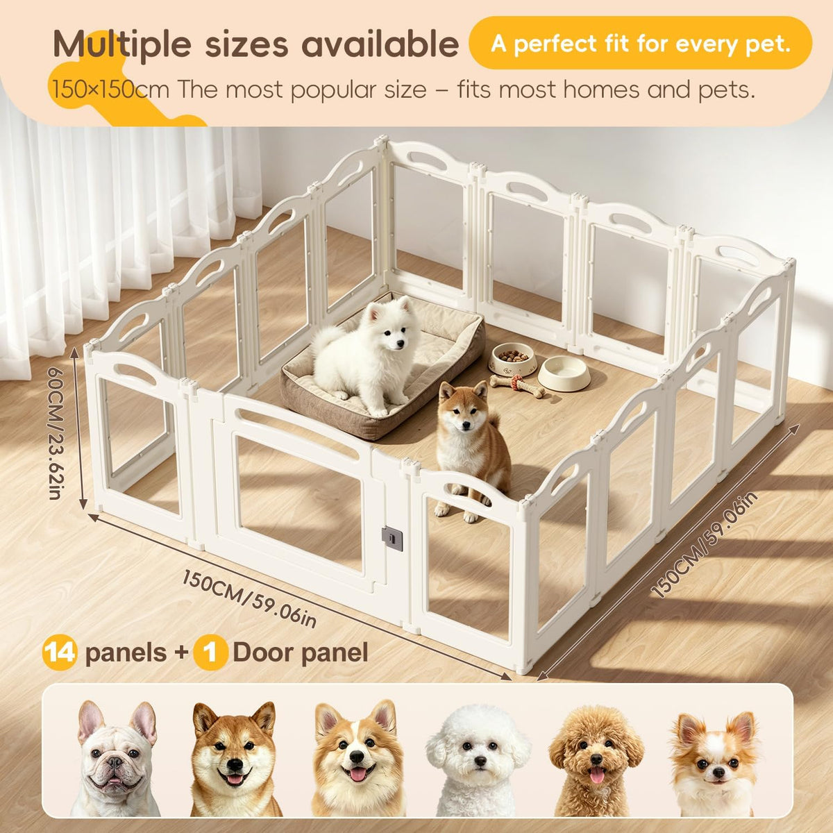 Foldable Clear Acrylic Dog Playpen with Door - White / 14 panels + 1 door / 23.6 inches - image 2