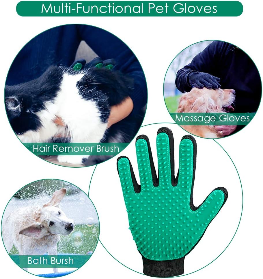 Pet Hair Removal Glove with 255 Silicone Tips for Dogs & Cats - Green - image 4