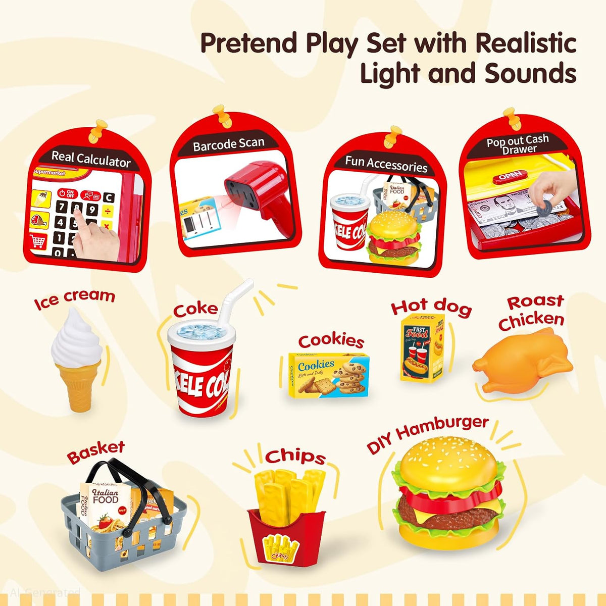 FS Toy Cash Register for kids Scanner - Red&yellow - image 2