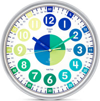 OWLCONIC Kids Teaching Clock, Learning Clock, Silent 10in - Blue Green