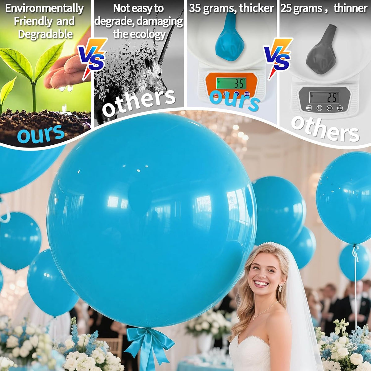 200pcs Balloons 5 Inch Assorted Colors - D08-light Blue / 36inch（Giant） - image 3