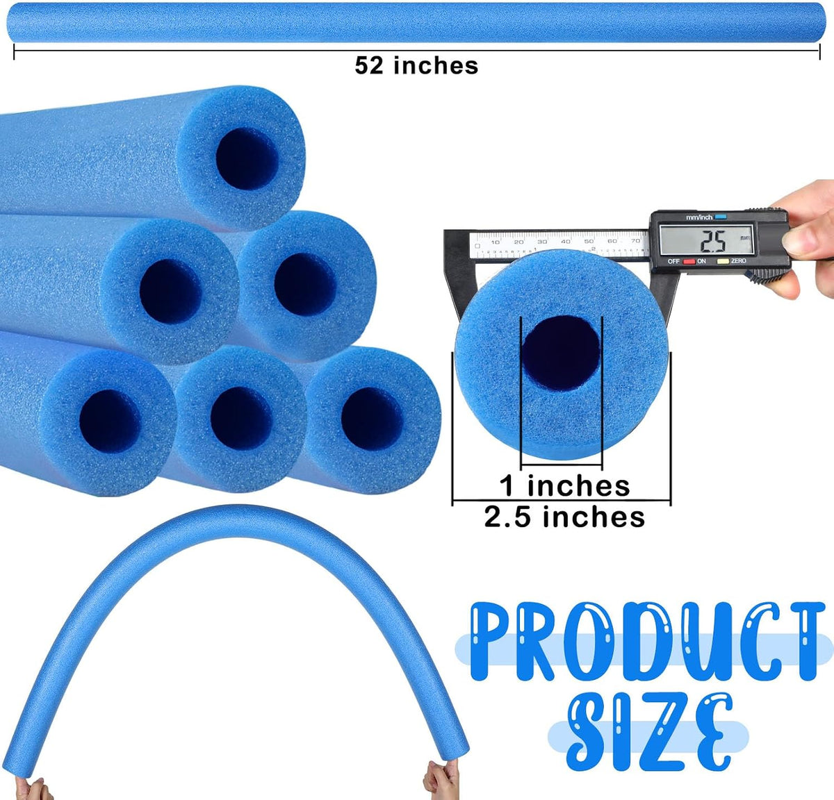 Hanaive white foam pool noodles, 6 pack, 52 inches long with hollow centers - view 11