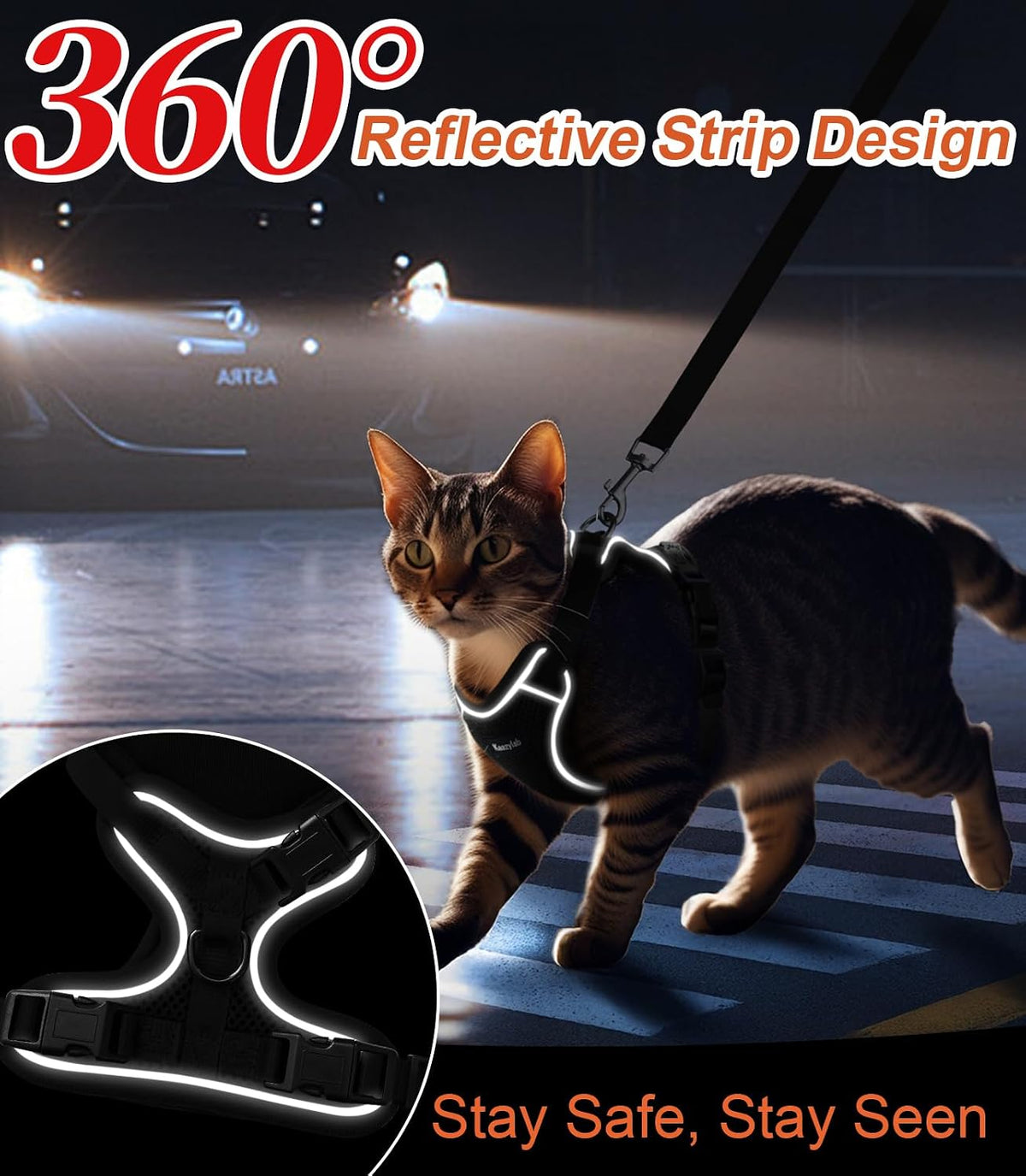 Cat Harness and Leash for Walking Escape Proof Soft Adjustable Cat - Black / S (7-12lb) - image 3