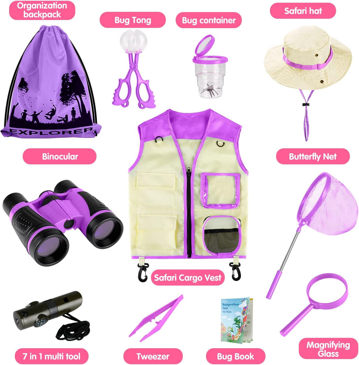 INNOCHEER Kids Explorer Kit & Bug Catcher Kit & Safari Costume Kit - Purple - image 4
