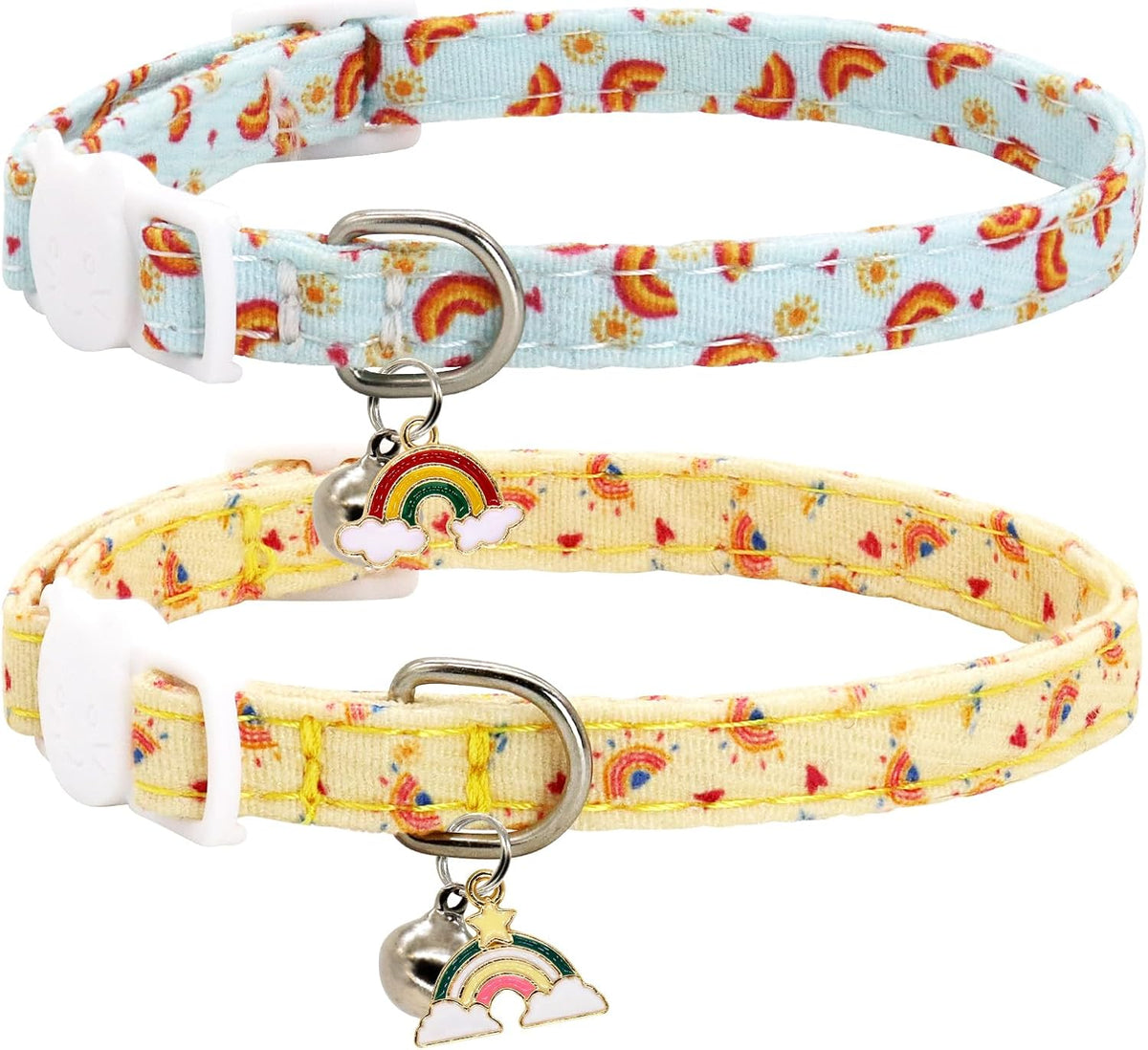 Cat Collar Breakaway for Boy and Girl Cats, Dinosaurs Shaped – Essentials for Cats - Rainbow / 7-11''