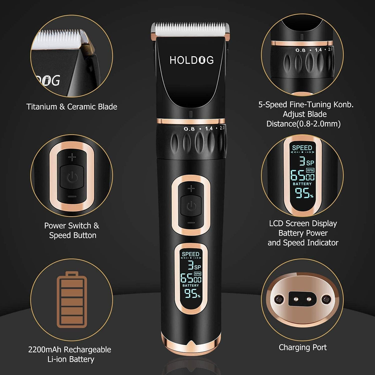 Dog Clippers Professional Heavy Duty Grooming Clipper 3-Speed - Black - image 2