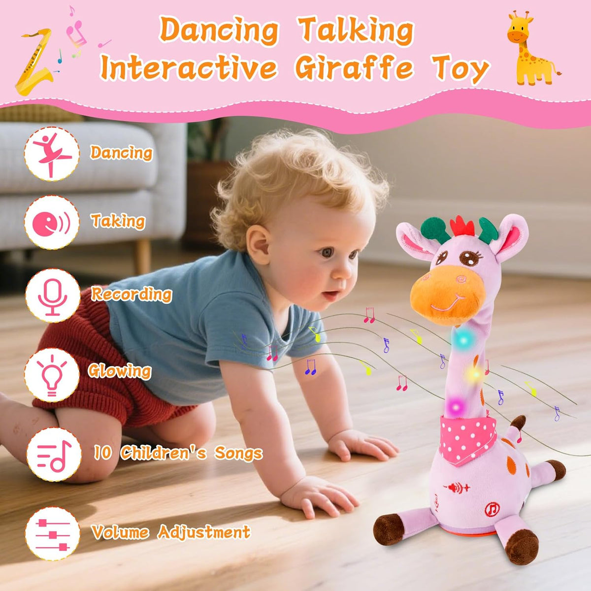 Dancing Talking Giraffe Toy, Singing Giraffe Baby Toys for Kids – Fun for Kids & Family - Purple Giraffe - image 4