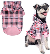 Plaid Dog Hoodie - British Style Warm Dog Sweater Shirt with Leash Hole,Pitbull Clothes - Pink / Small