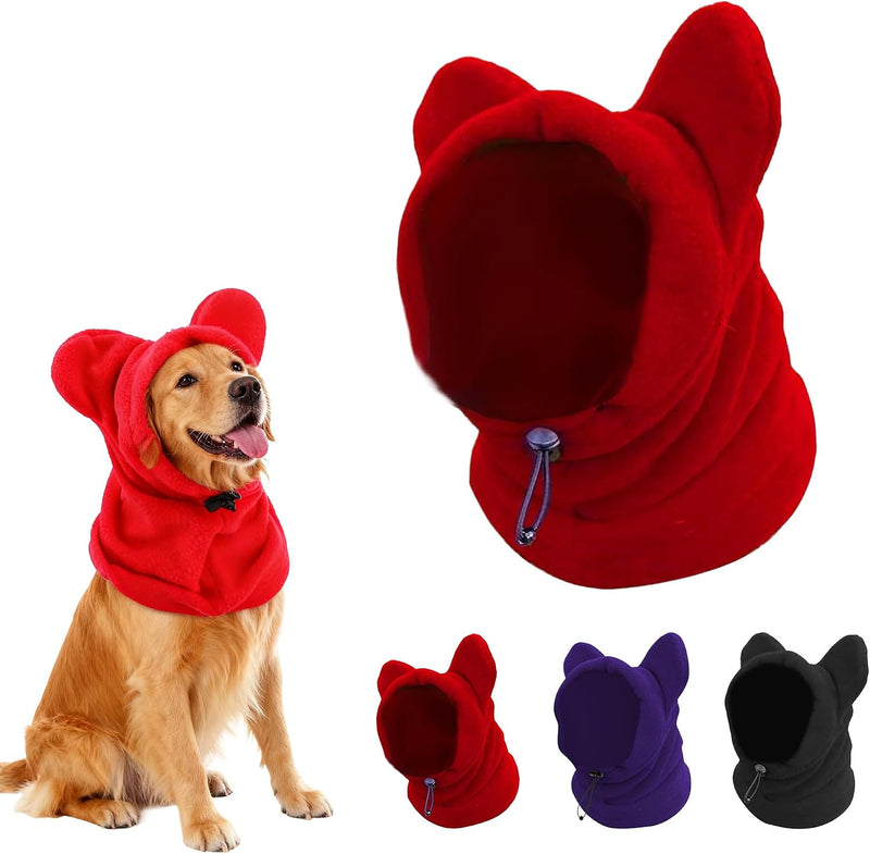 Dog Snood Winter Hood with Ear Protection - Red / Small