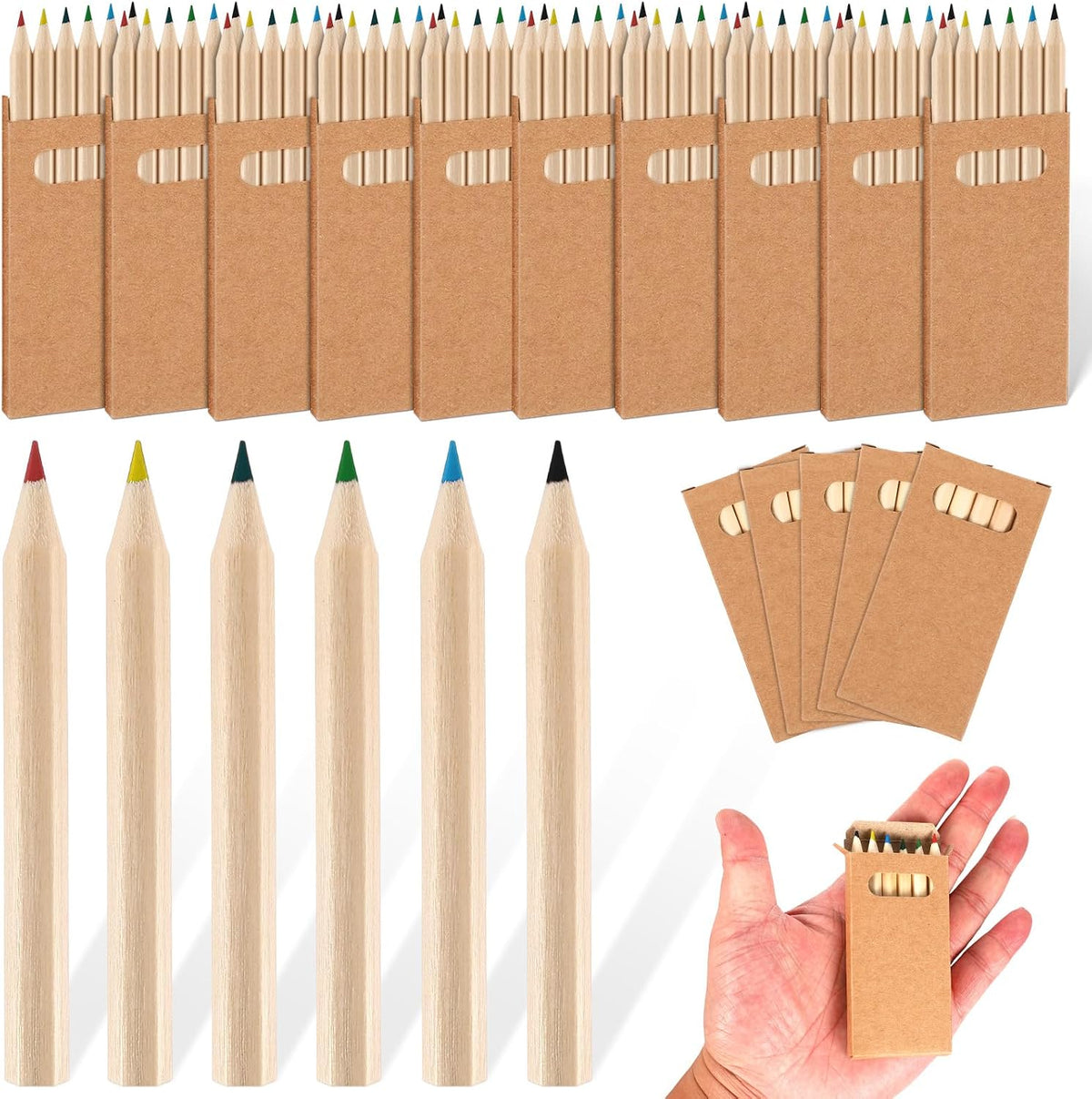 Faccito mini colored pencils bulk pack, small paper boxes of 6 short wooden pencils - view 4